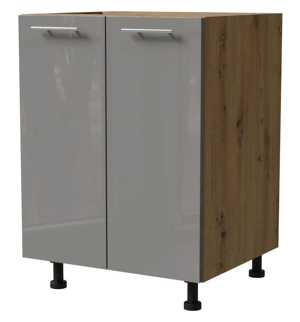 KÜCHENUNTERSCHRANK Essen D11/60 Grau Hochglanz / Eiche Artisan Matt 60 / 50 / 82cm - Eiche Artisan/Grau, Holz/Holzwerkstoff (60/82/50cm) - Feldmann-Wohnen