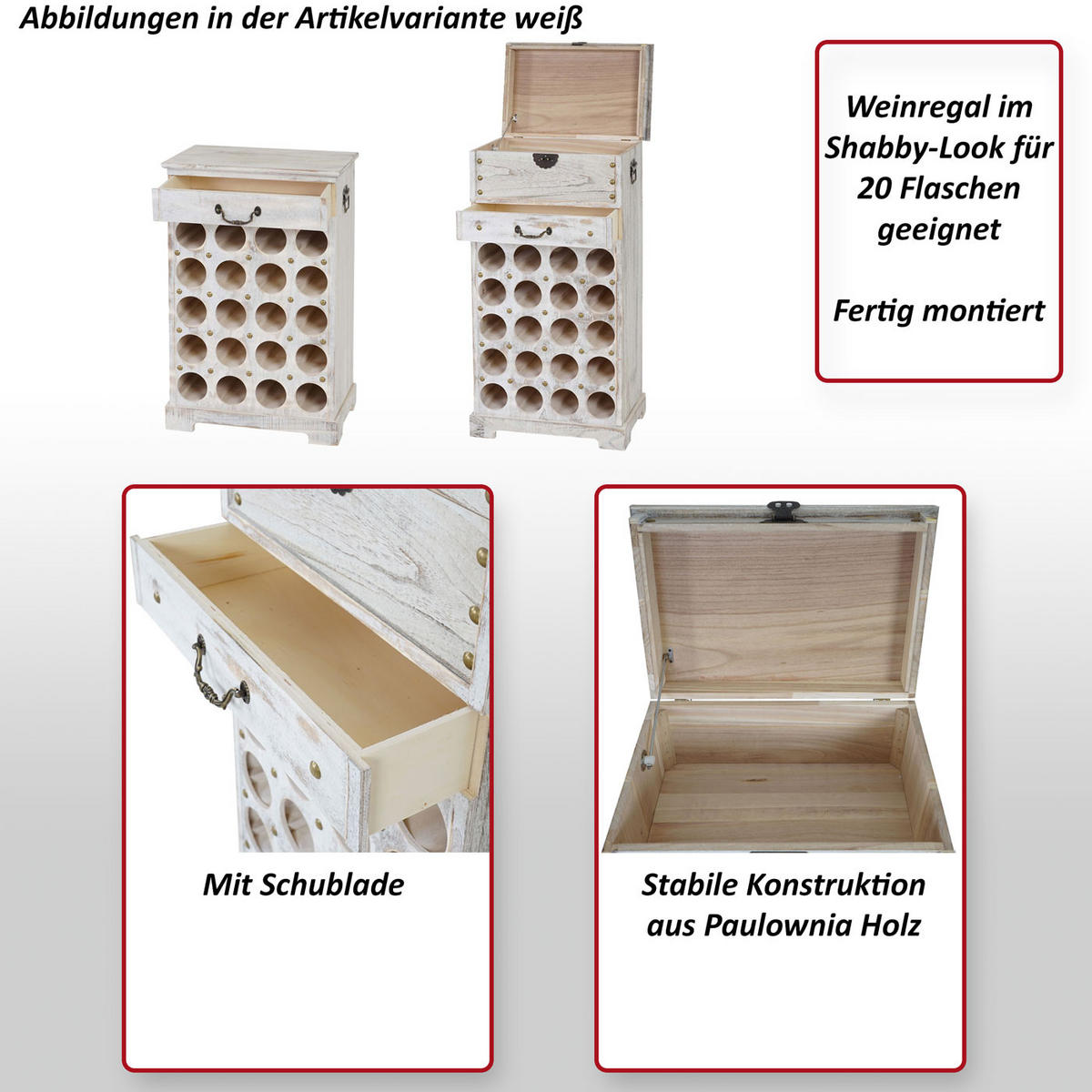 WEINREGAL Weiß - Weiß, Holz (48/94/31cm) - MCW