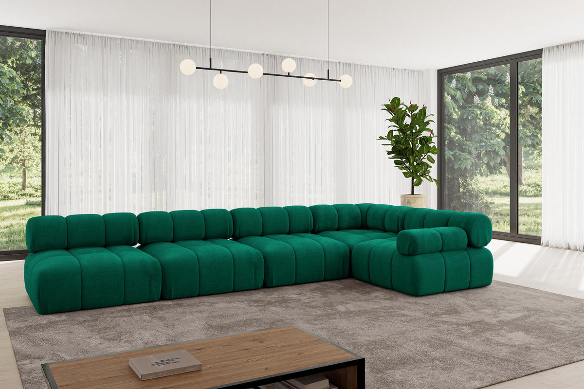 ECKSOFA modulares Sofa Mende-L3 - 380x190x70 cm Dunkelgrün Velours - Dunkelgrün, Holzwerkstoff/Textil (380/190cm) - ALTDECOR