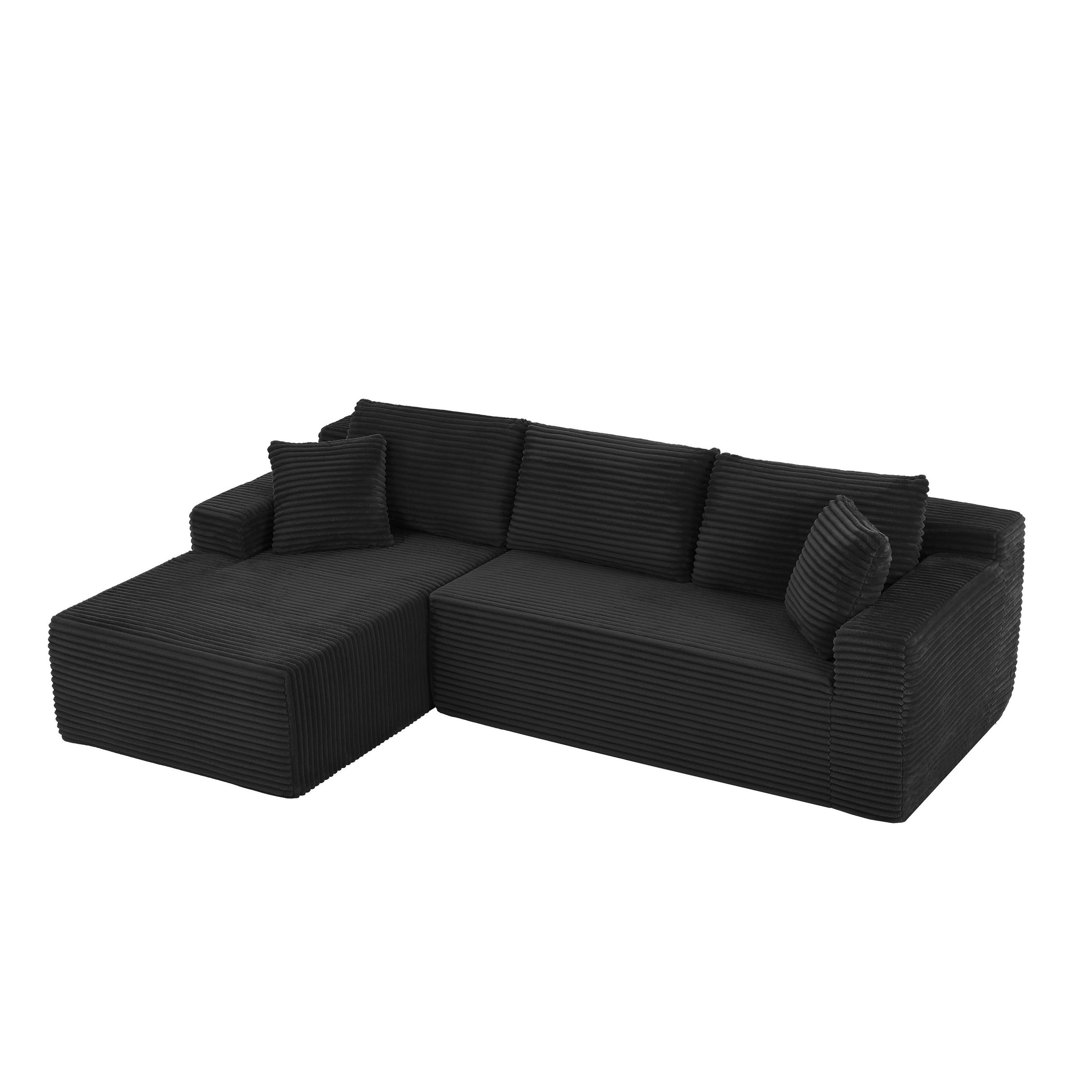 ECKSOFA Cord Schwarz mit Kissen - Schwarz, Textil (252.5/163cm) - WISHDOR