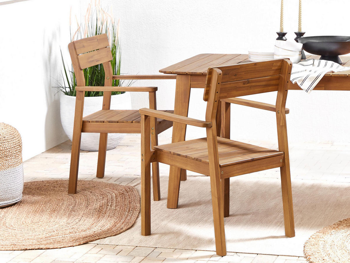 GARTENSTUHL 2er-Set Akazienholz hellbraun Fornelli - Hellbraun, Holz (60/88/56cm) - Beliani