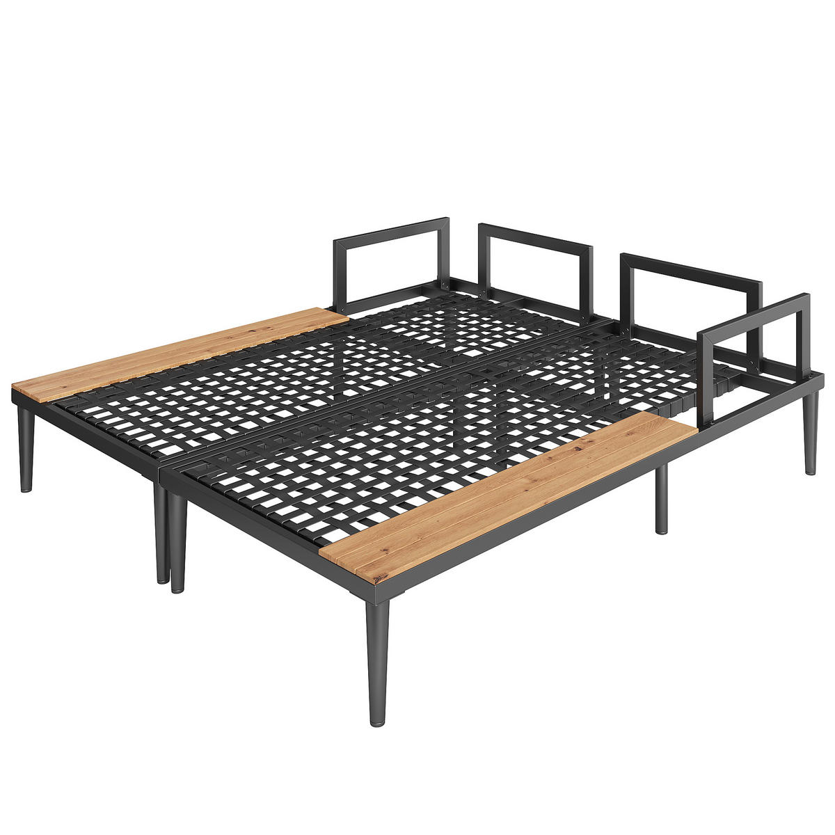 SONNENLIEGE aus Metall & Polyester 150x140x30 cm in Grau mit modularer Teilung - Grau, Metall (150/30/140cm) - Modfu