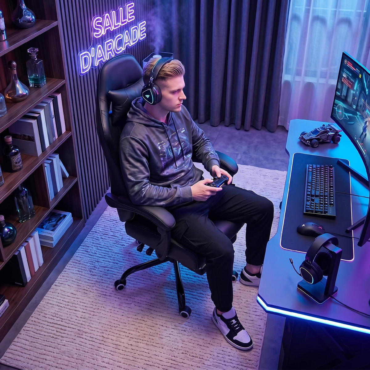 GAMINGSTUHL DE-11867 mit USB-Massage & 155° Neigung Schwarz - Schwarz, Metall (63/134/66cm) - ComfortXL