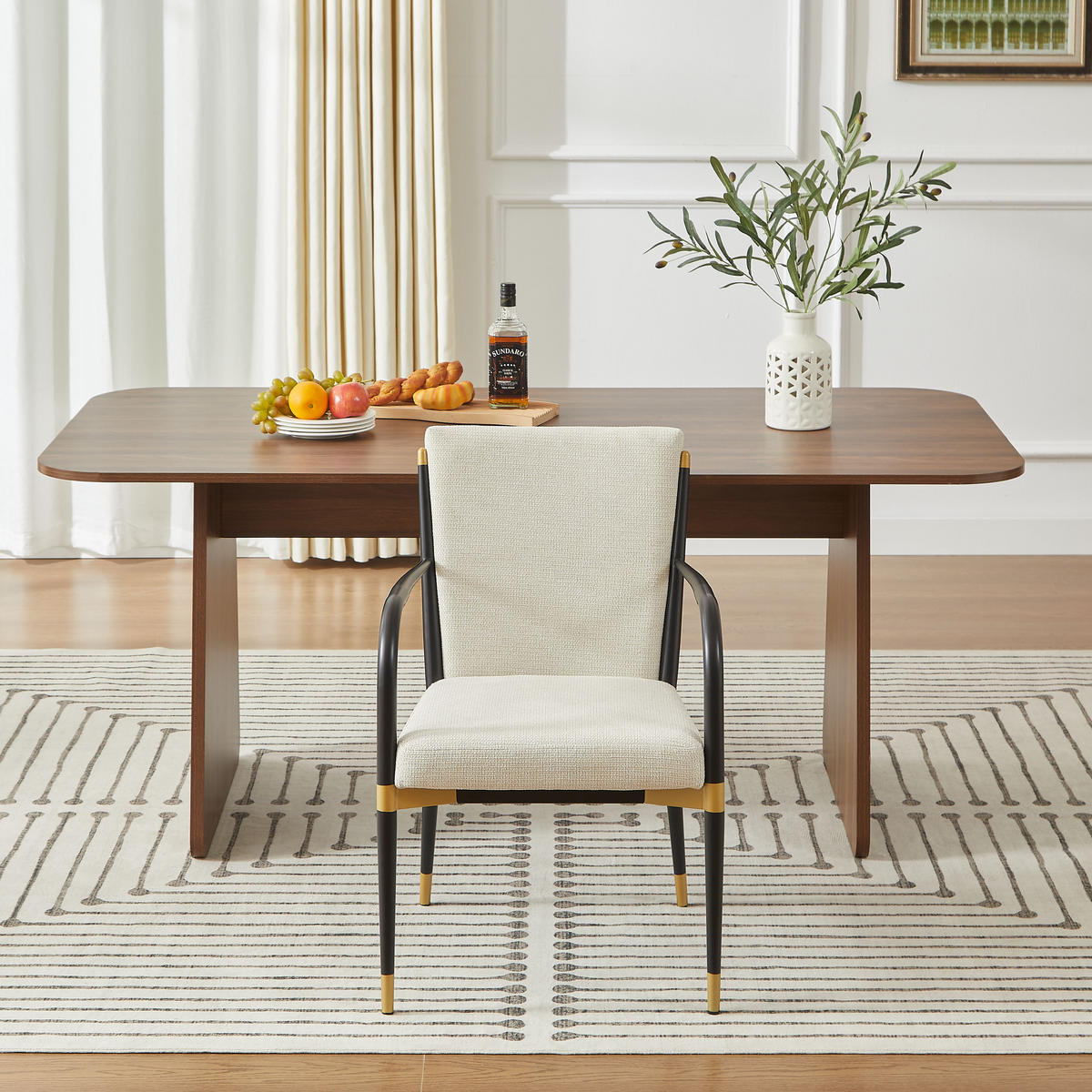 ESSZIMMERSTUHL 2er-Set mit Armlehnen und Stoffkissen, Creme - Beige, Textil (49/102/59cm)