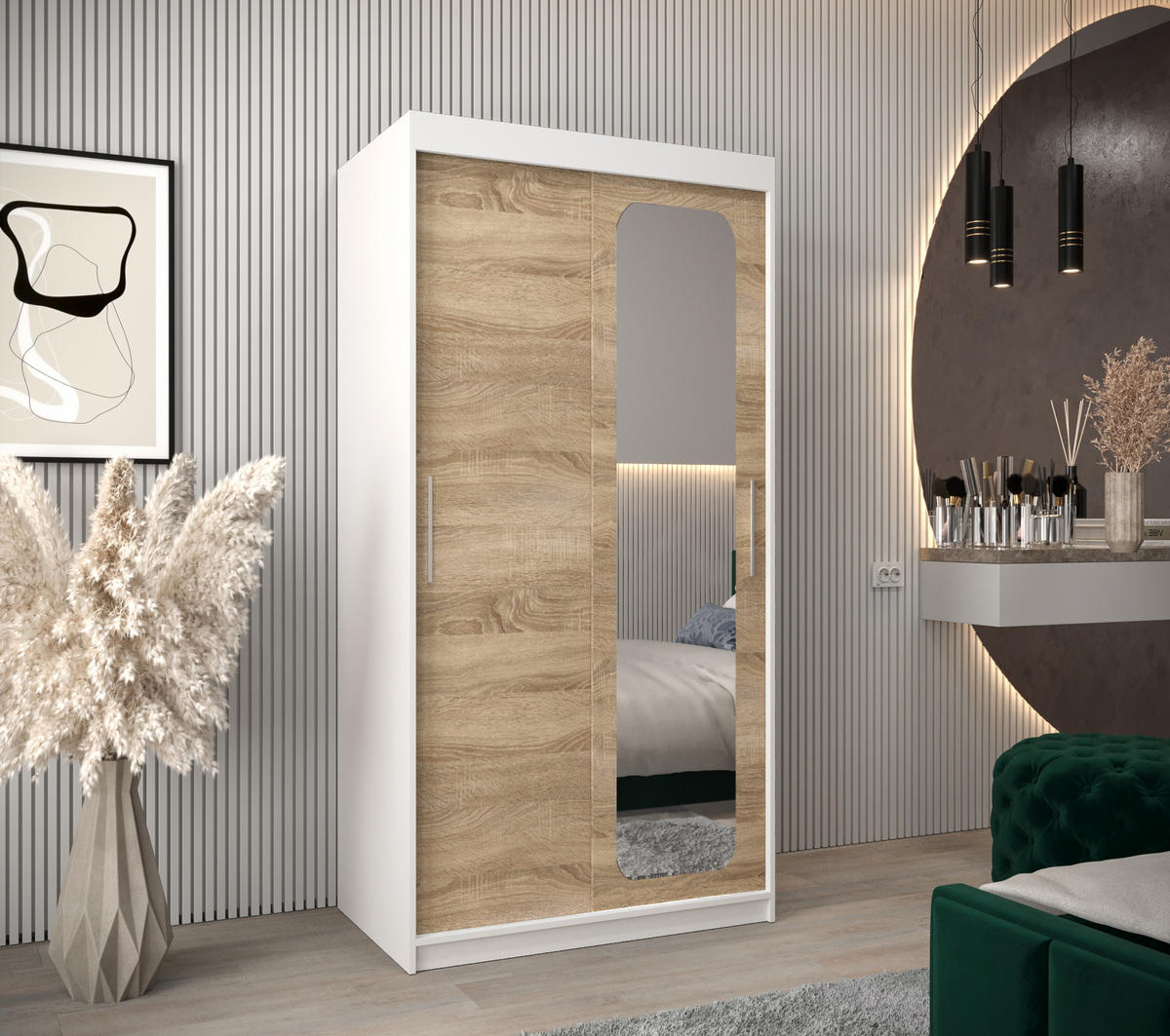 SCHWEBETÜRENSCHRANK 200/100/62 2-türig - Silberfarben/Weiß, Holz/Kunststoff (100/200/62cm) - Abiks Möbel