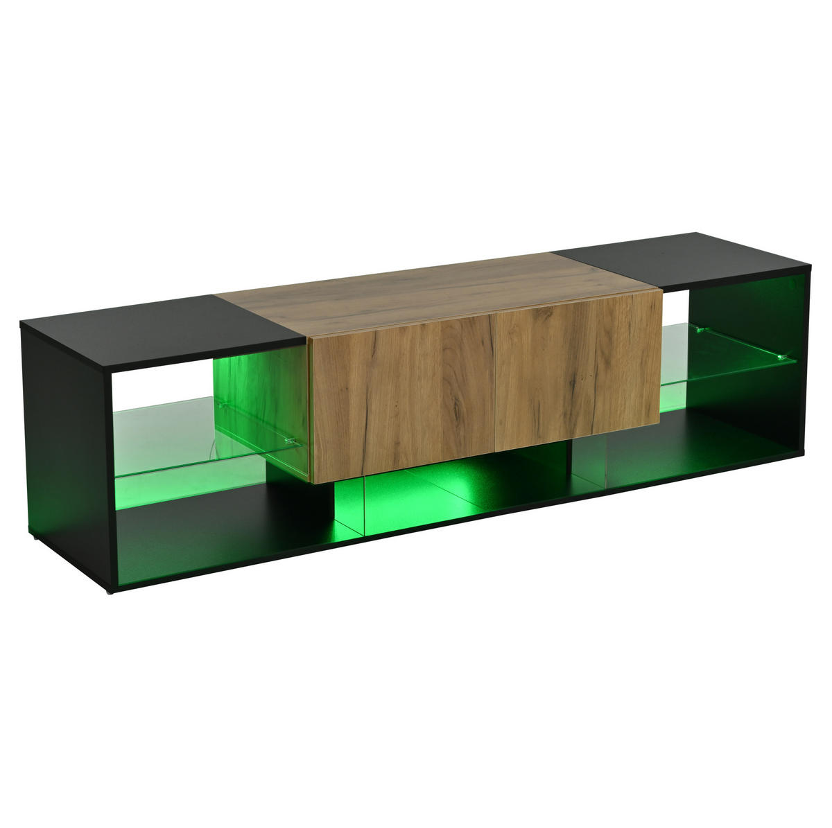 TV-ELEMENT mit LED und 2 Schubladen 160 cm Schwarz Natur - Schwarz, Holzwerkstoff (40/42/160cm) - Beauniv
