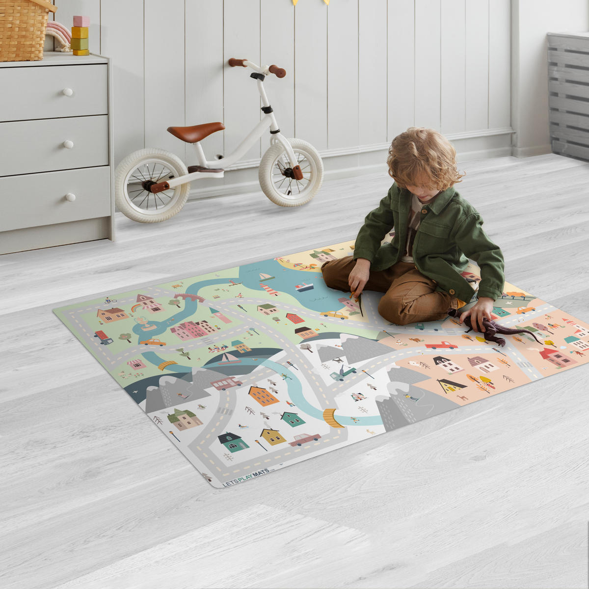 KINDERTEPPICH Jahreszeiten - Stadt - Häuser - Straße - Kinder - Auto 105x70 cm - Multicolor, Kunststoff (105/70cm) - MuchoWow