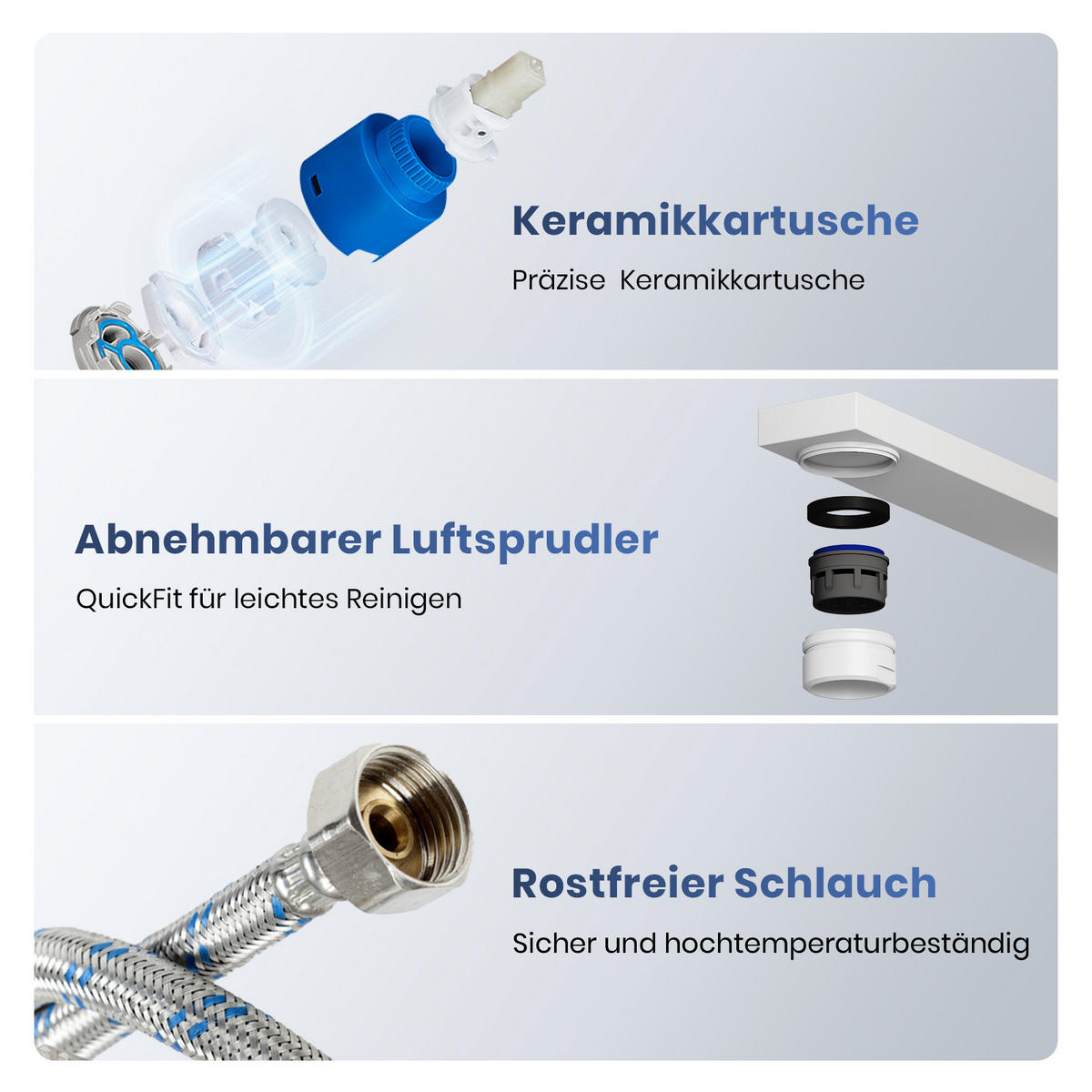 KÜCHENARMATUR mit 360° Drehbar Edelstahl Einhebelmischer Weiß Matt - Weiß, Metall (22.5/10.1/30.3cm) - EMKE