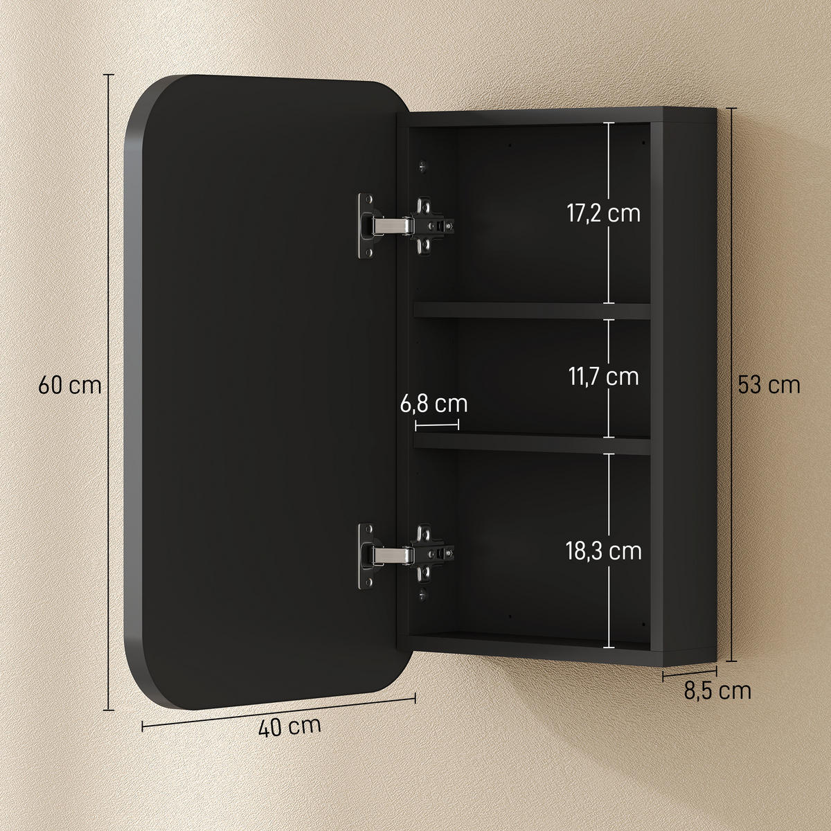 BAD Spiegelschrank Spanplatte Glas Schwarz - Schwarz, Holzwerkstoff (40/60/10cm) - HOMCOM
