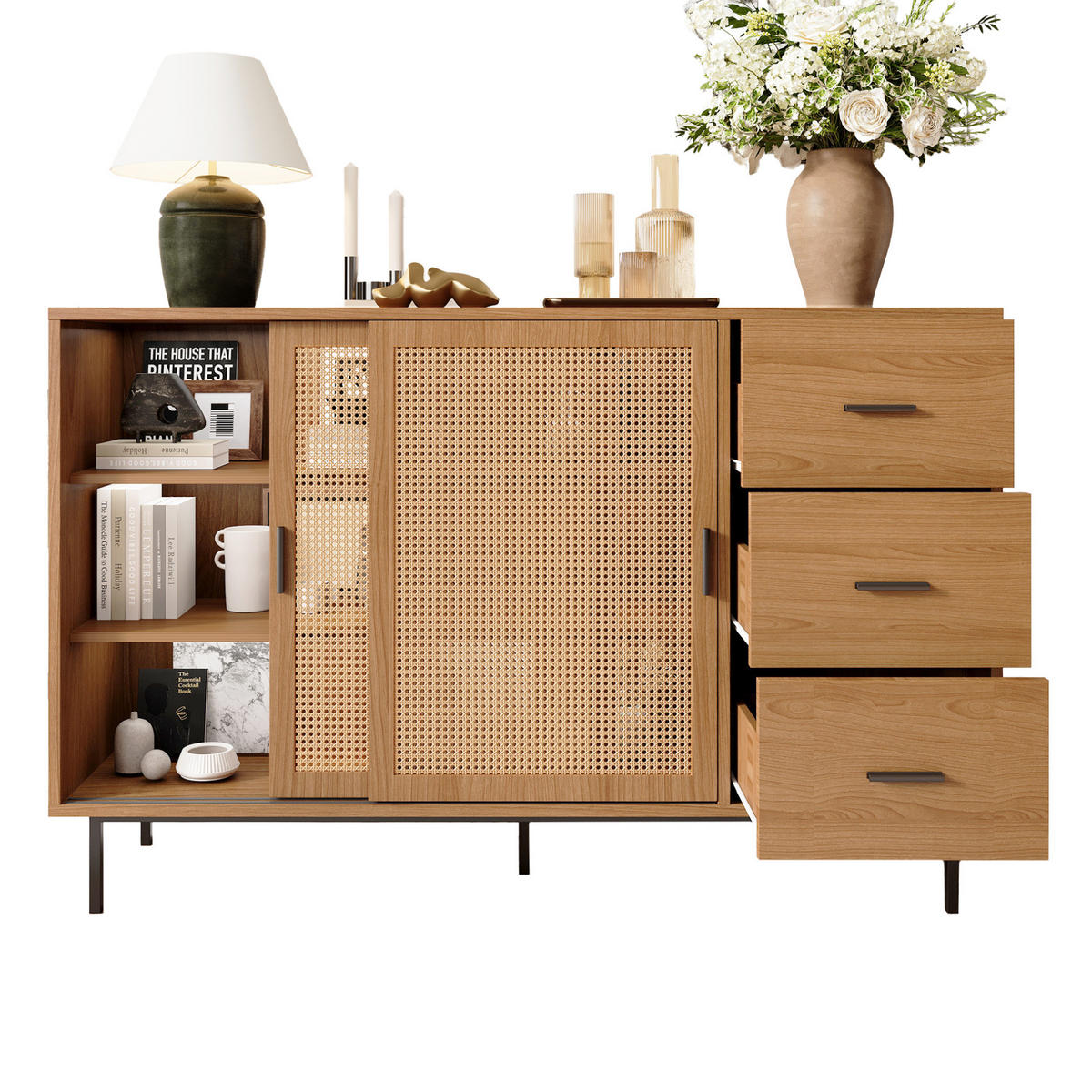 SIDEBOARD 140/37/91 cm natur aus Spanplatte mit Schiebetüren - Naturfarben, Holzwerkstoff (140/91/37cm) - OKWISH