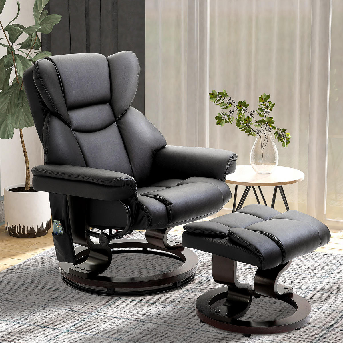 RELAXSESSEL Massagesessel mit Fußhocker Liegefunktion Schwarz 79 x 82 x 101 cm - Schwarz, Holz/Metall (82/101/79cm) - HOMCOM