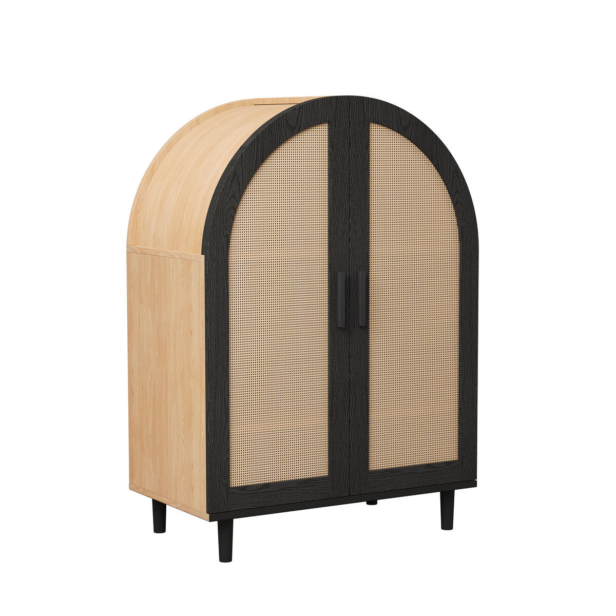 SCHUHKIPPER in Natur/Schwarz mit Bogen-Design - Schwarz, Holzwerkstoff (70/100/40cm) - Urban Meuble