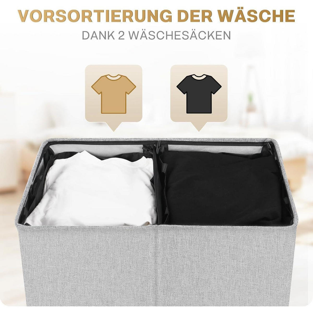 WÄSCHEKORB mit Deckel und 2 Wäschesäcken Grau 145L - Grau, Textil (31/75/41cm)
