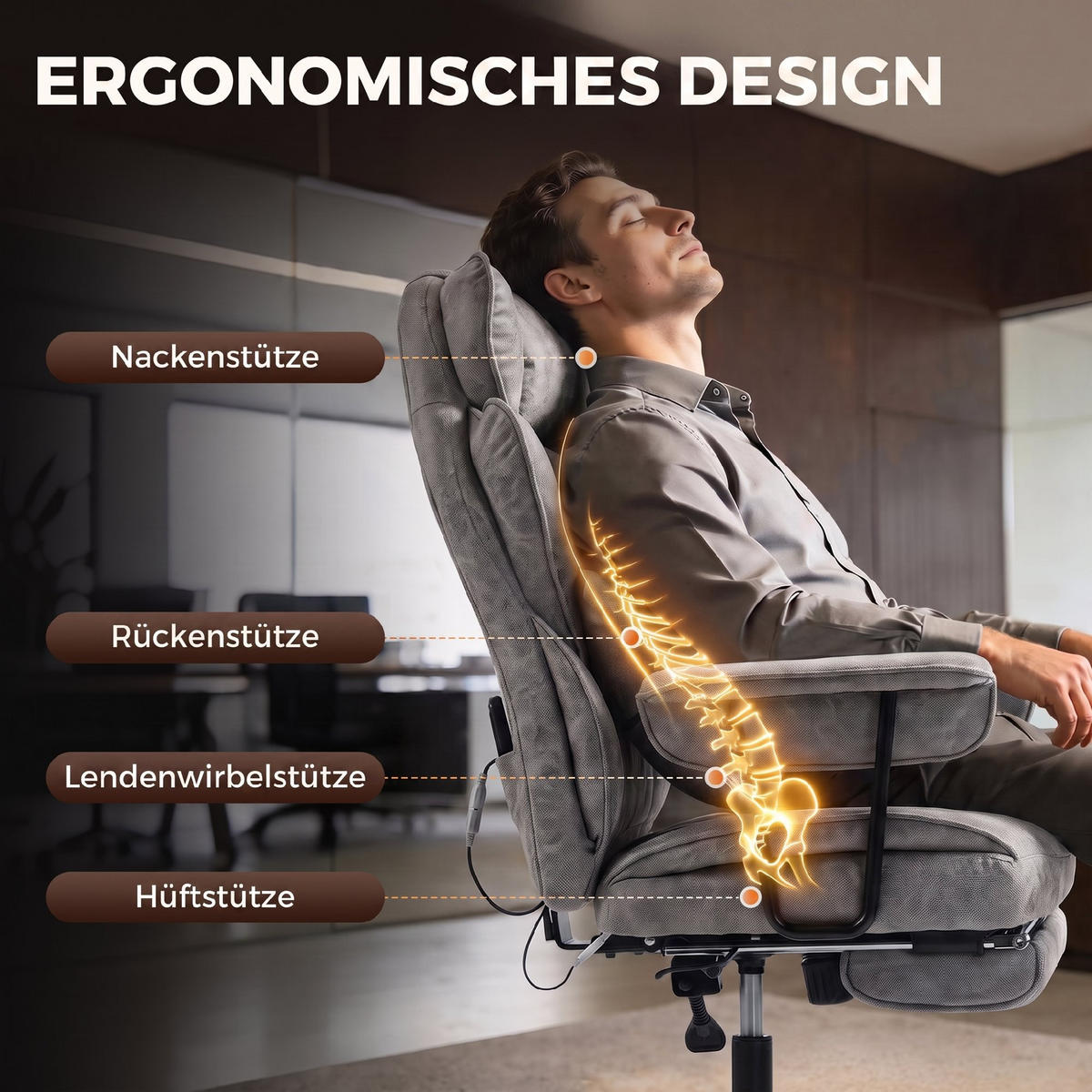 KONTORSSTOL Leathaire Grå - Svart/Grå, Textil/Plast (77/126/76cm) - HOMCOM