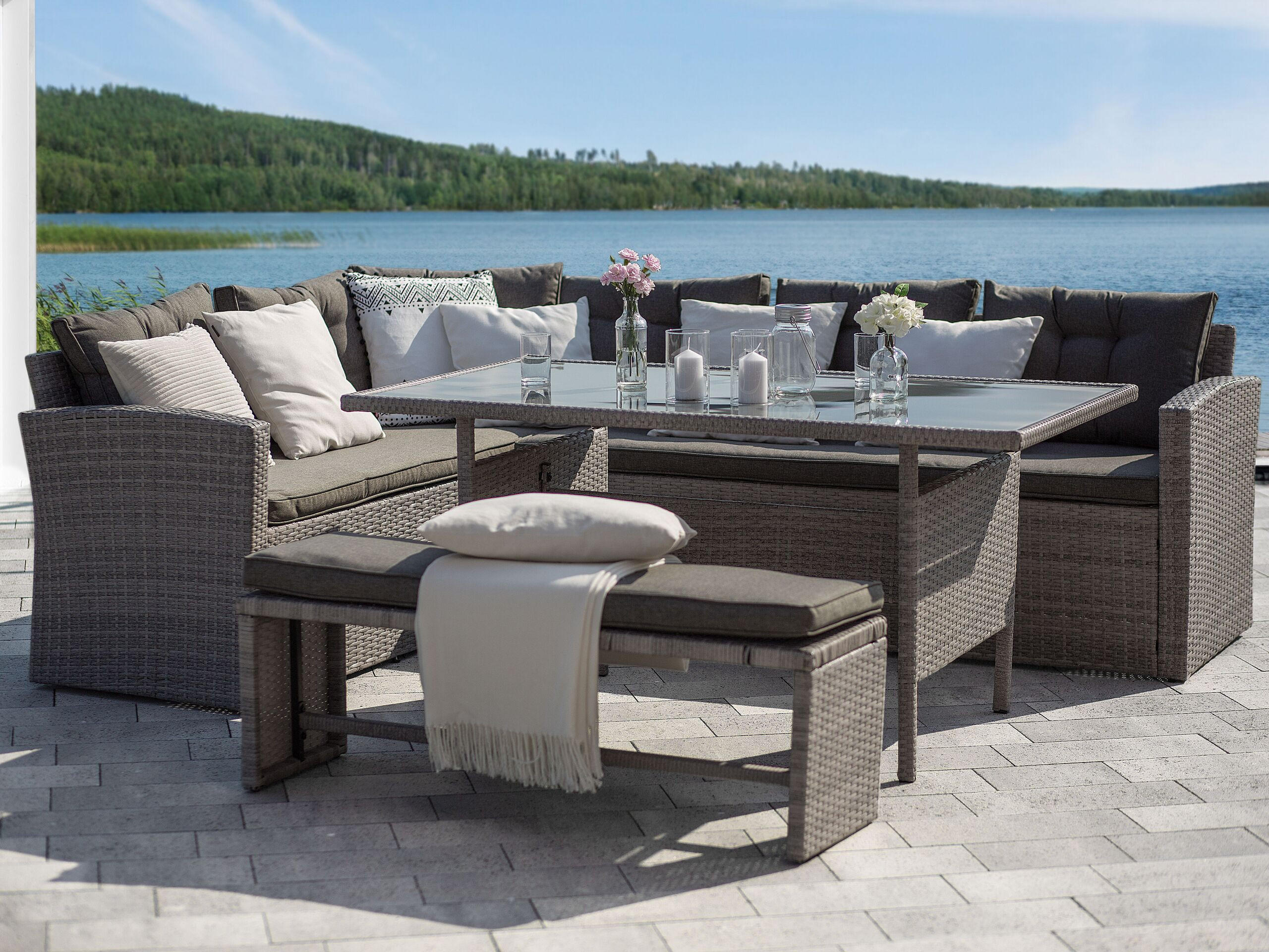 GARTENTISCH Grau Viterbo - Grau, Kunststoff (145/80/74cm) - Beliani