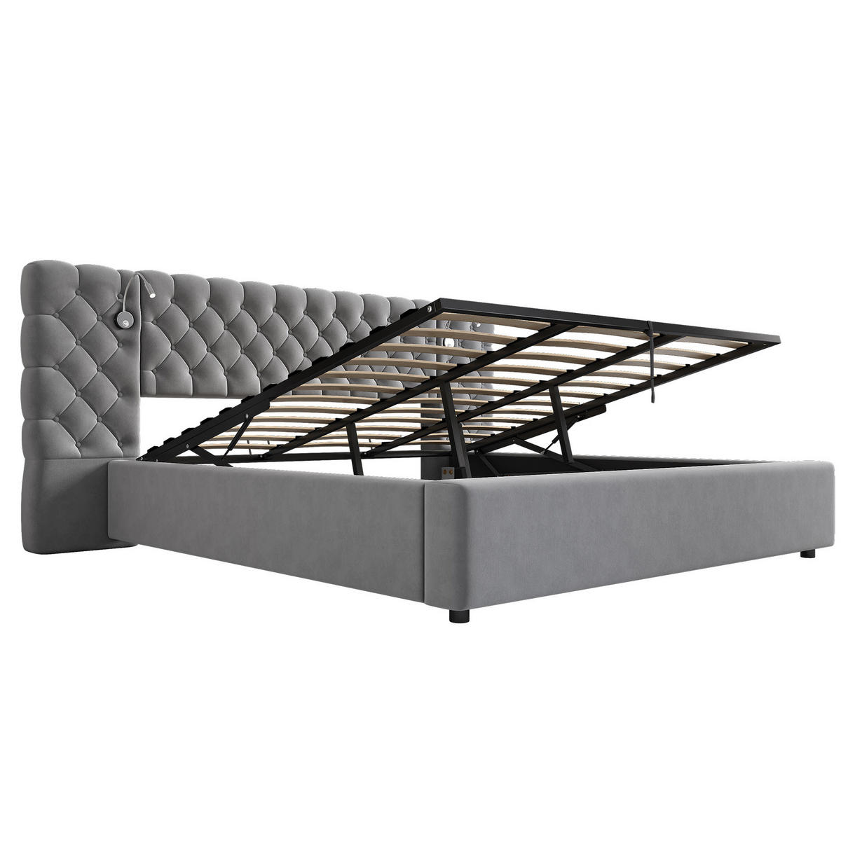 POLSTERBETT 180/200 cm Grau mit Stauraum und LED-Beleuchtung - Grau, Textil (180/200cm) - OKWISH
