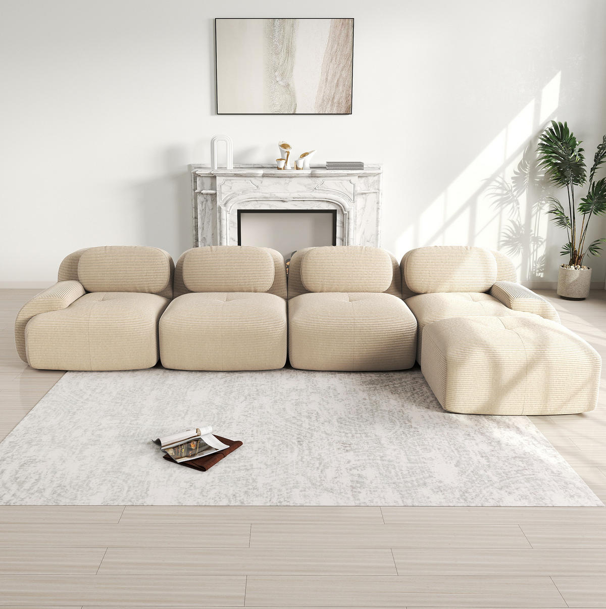 ECKSOFA 388/178/75 cm beige aus Cordstoff modular und rahmenlos mit Chaiselongue - Beige, Textil (178/388cm) - OKWISH
