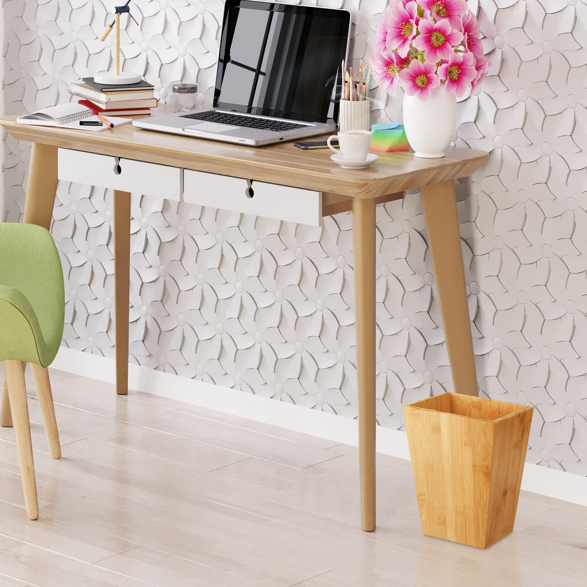 KÔŠ na papier - svetlohnedá, drevo/kompozitné drevo (20/27/20cm) - Relaxdays