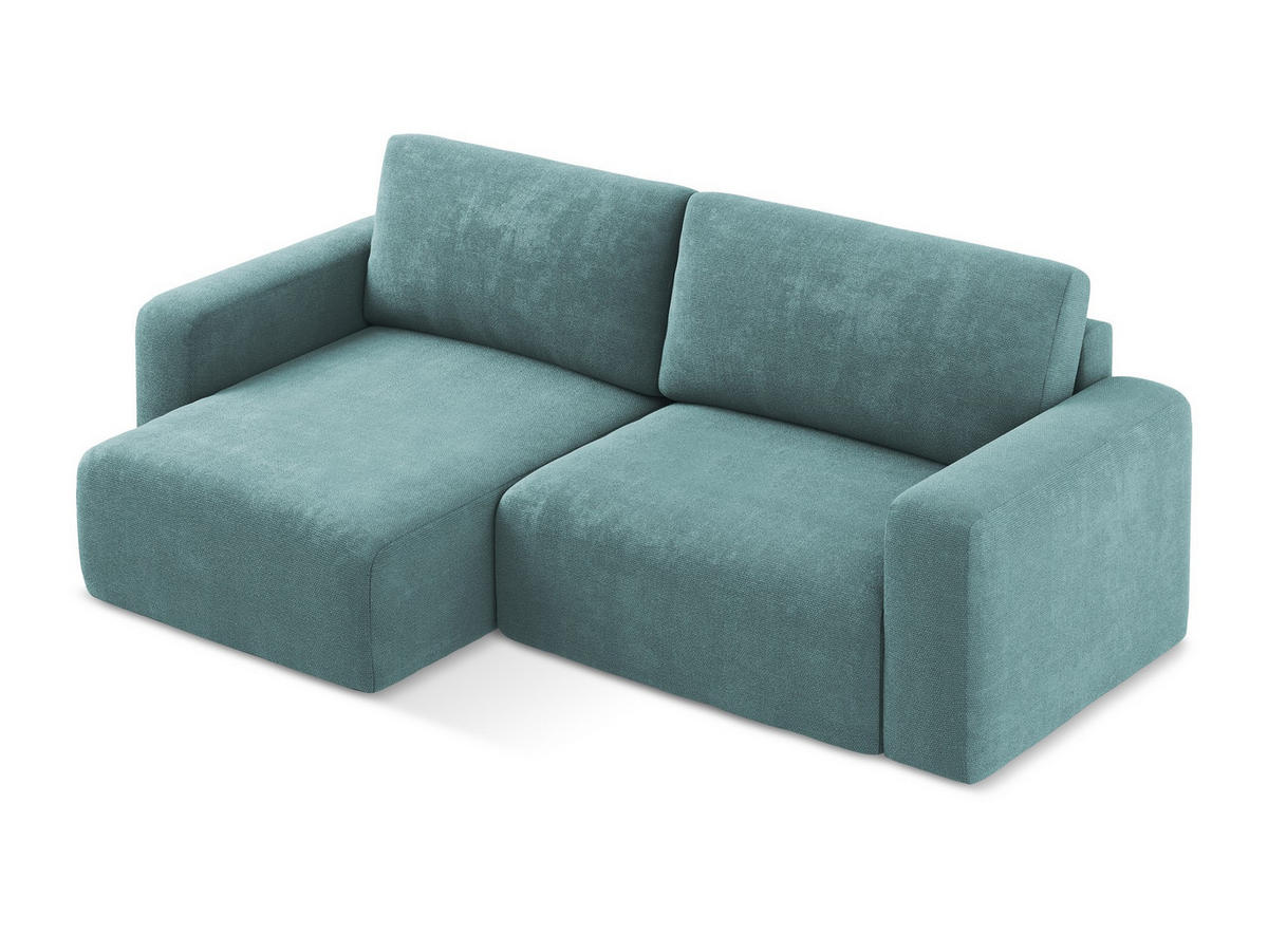 ECKSOFA mit Schlaffunktion links Chenille Stoff Blau - Blau/Beige, Kunststoff/Textil (149/244cm) - Makamii
