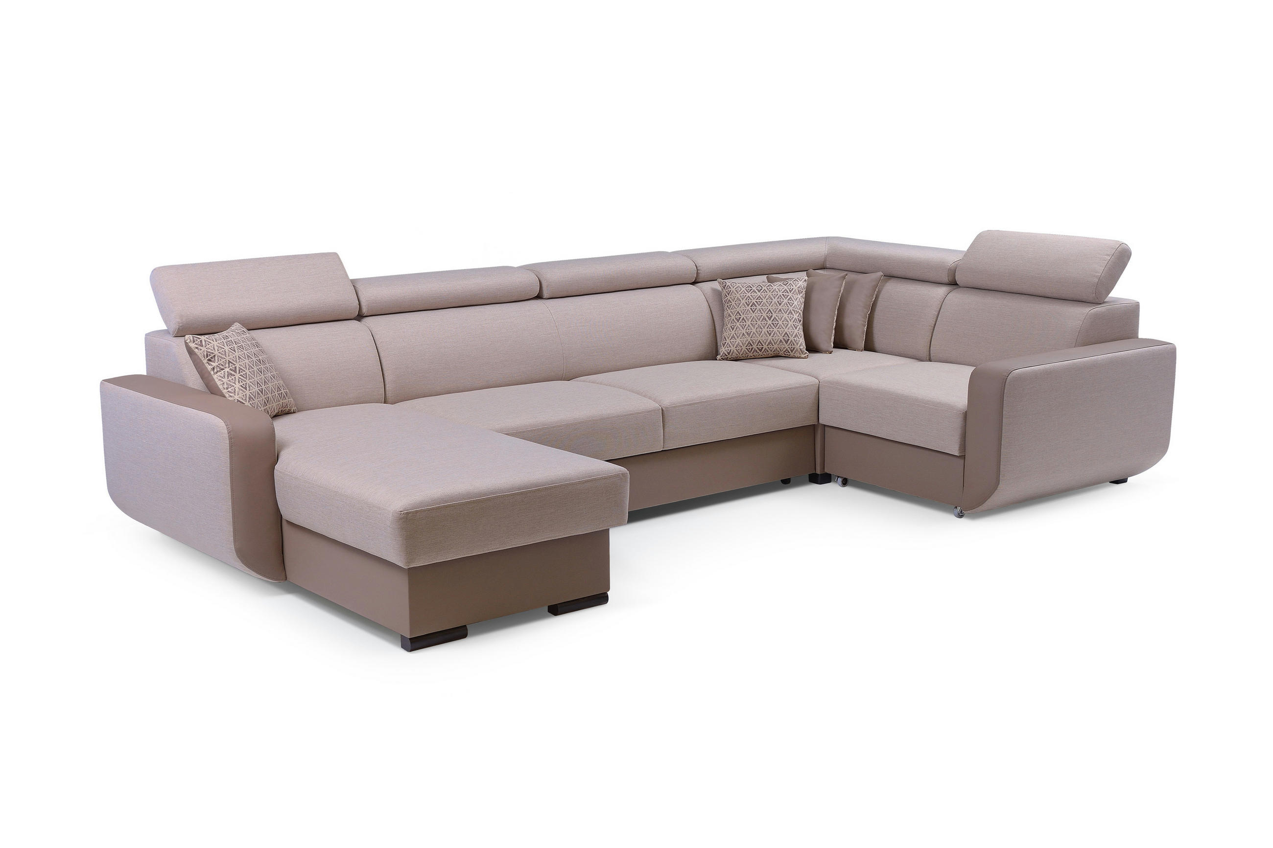 WOHNLANDSCHAFT PALAZZO Beige Geflochtener Stoff mit Schlaffunktion - Beige, Holz (337/97/184cm) - MASSENO