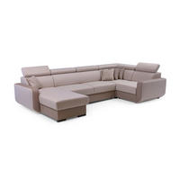 WOHNLANDSCHAFT PALAZZO Beige Geflochtener Stoff mit Schlaffunktion - Beige, Holz (337/97/184cm) - MASSENO