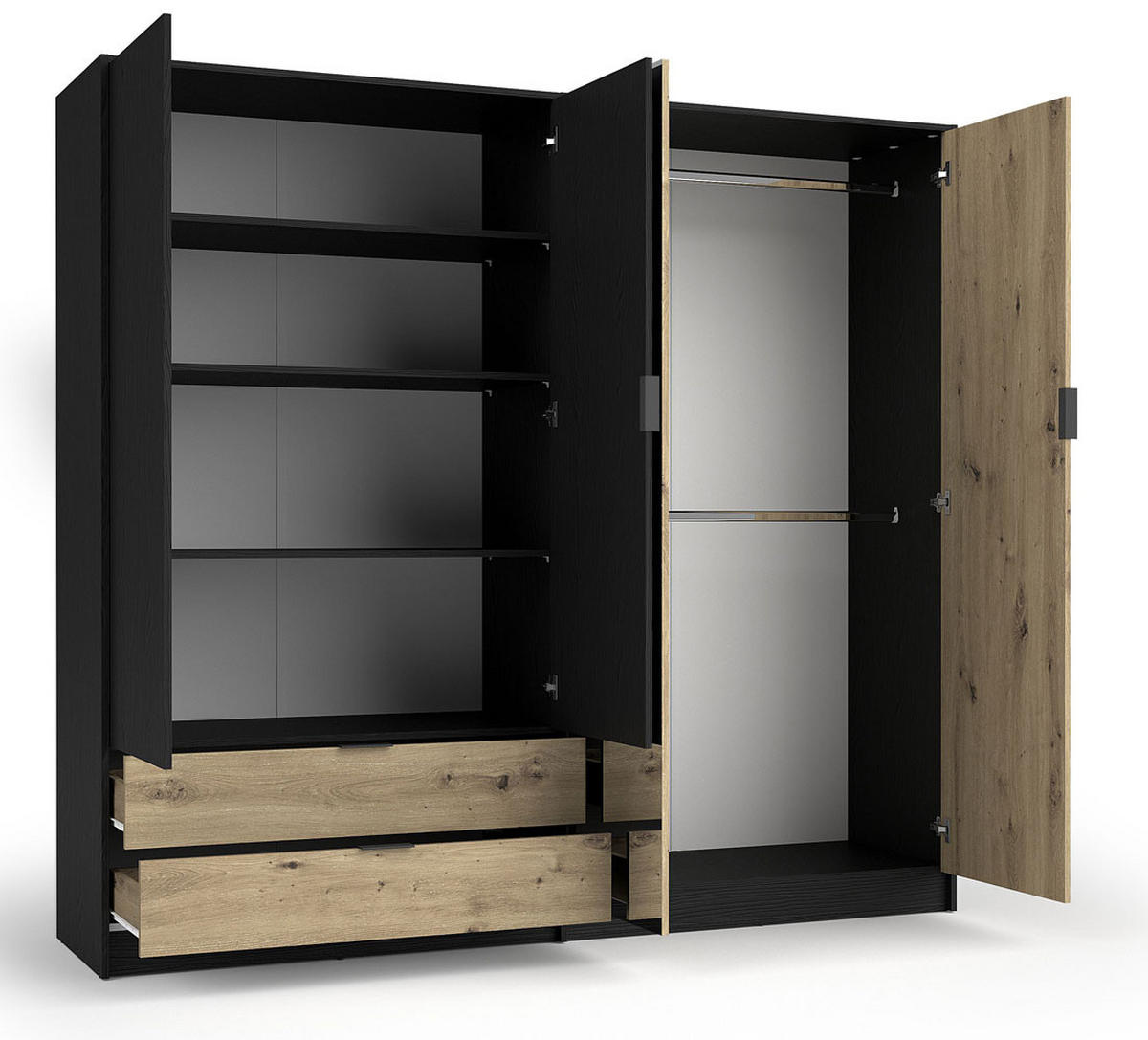 KLEIDERSCHRANK Upsala graphit / Eiche Artisan 220,5 / 54 / 203cm - Eichefarben/Graphitfarben, Holzwerkstoff/Kunststoff (220/203/54cm) - Feldmann-Wohnen