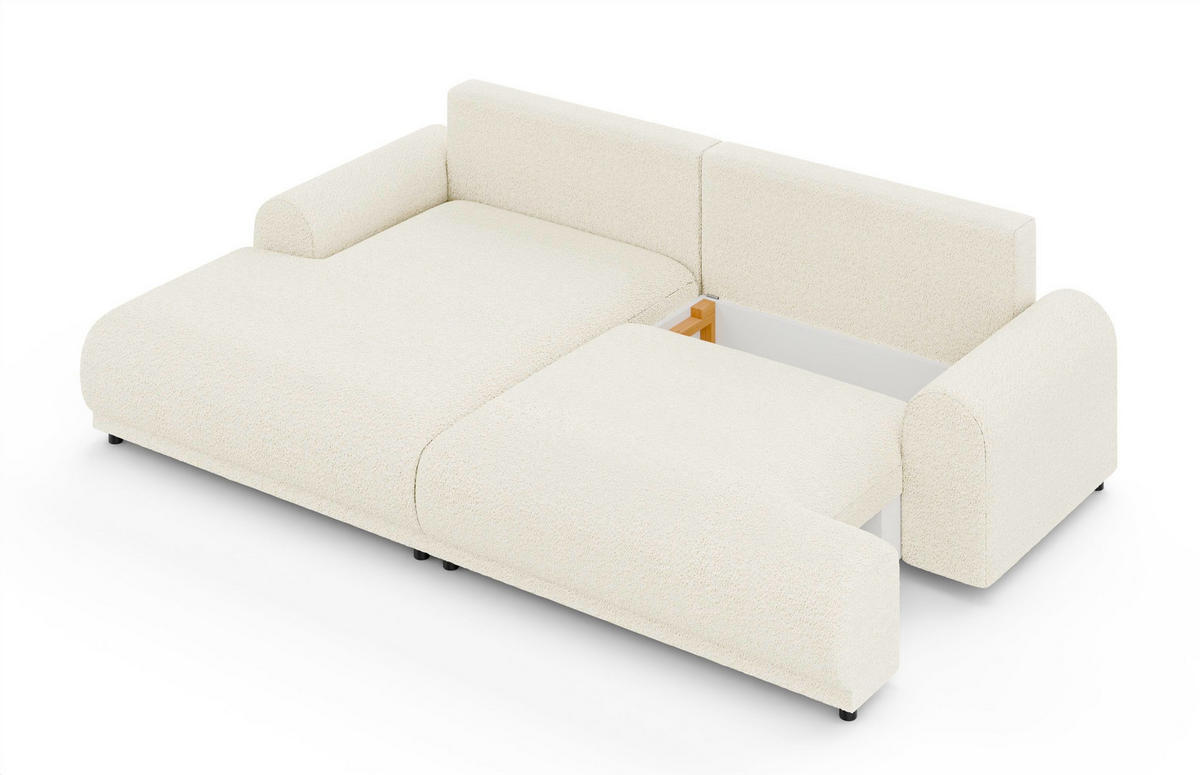 ECKSOFA m.Schlaffunktion, Bettkasten, extrabreite Ottomane links, abgerundete Armlehnen, B240/T145/H81 cm, Bezug Bouclé-Charakter Beige Creme / 21028 - Beige/Creme, Kunststoff/Textil (240/145cm) - luma-home