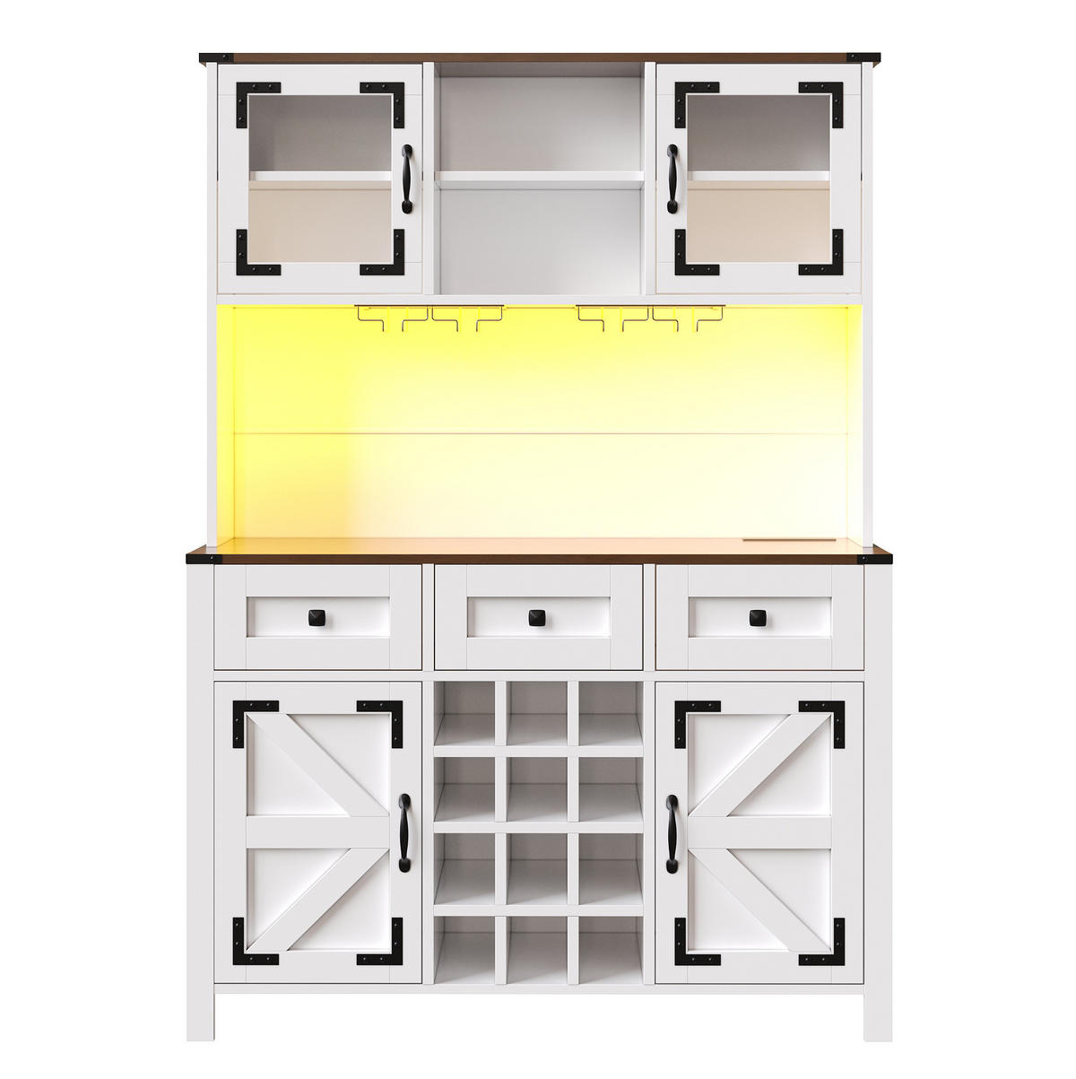 ANRICHTE Küchenschrank 120/40/170 cm aus MDF mit Glas und LED-Beleuchtung Weiß - Weiß, Holzwerkstoff (120/170/40cm) - Modenvie