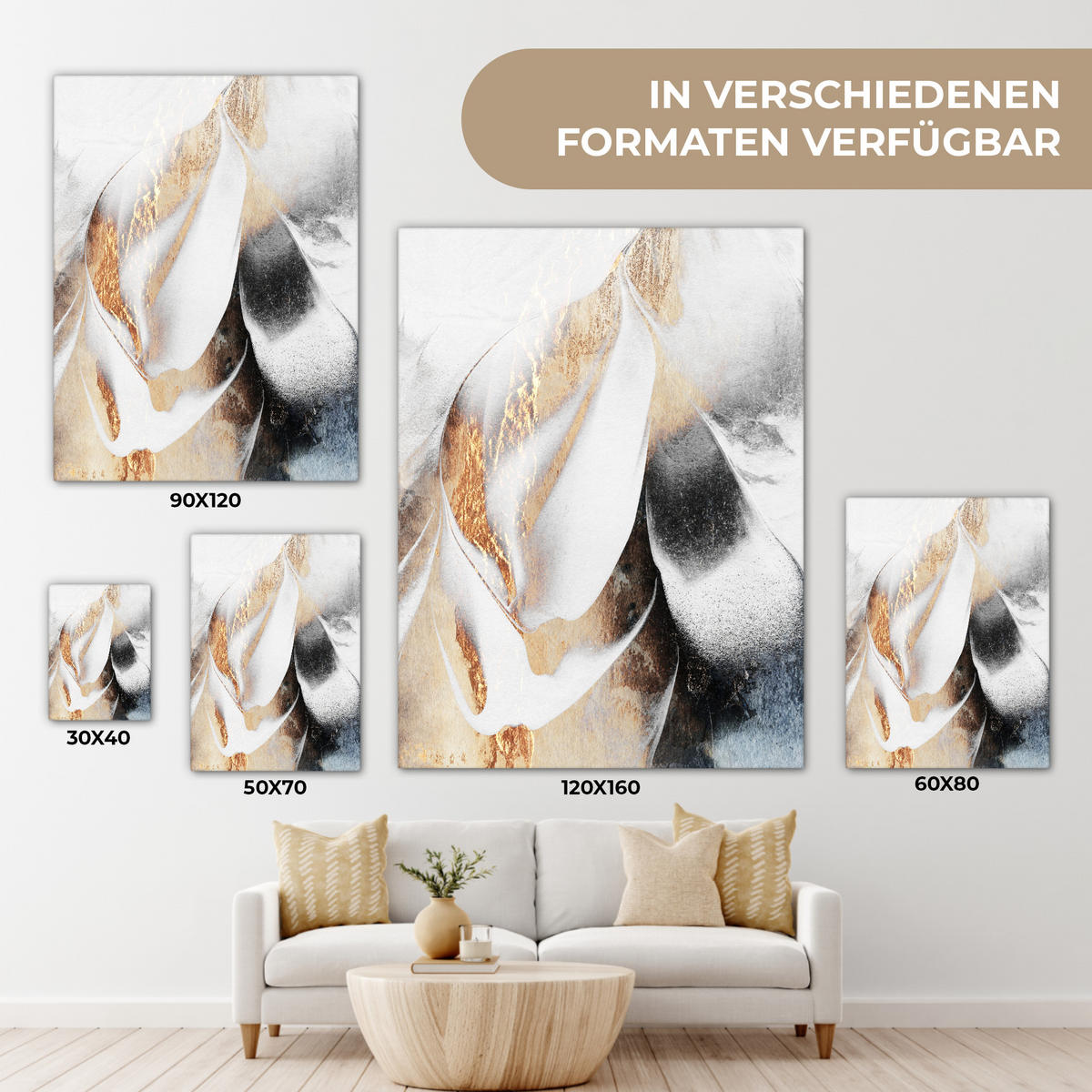 LEINWANDBILD Luxus - Abstrakt - Gold - Weiß 30x40 cm - Goldfarben, Textil (30/40cm) - MuchoWow