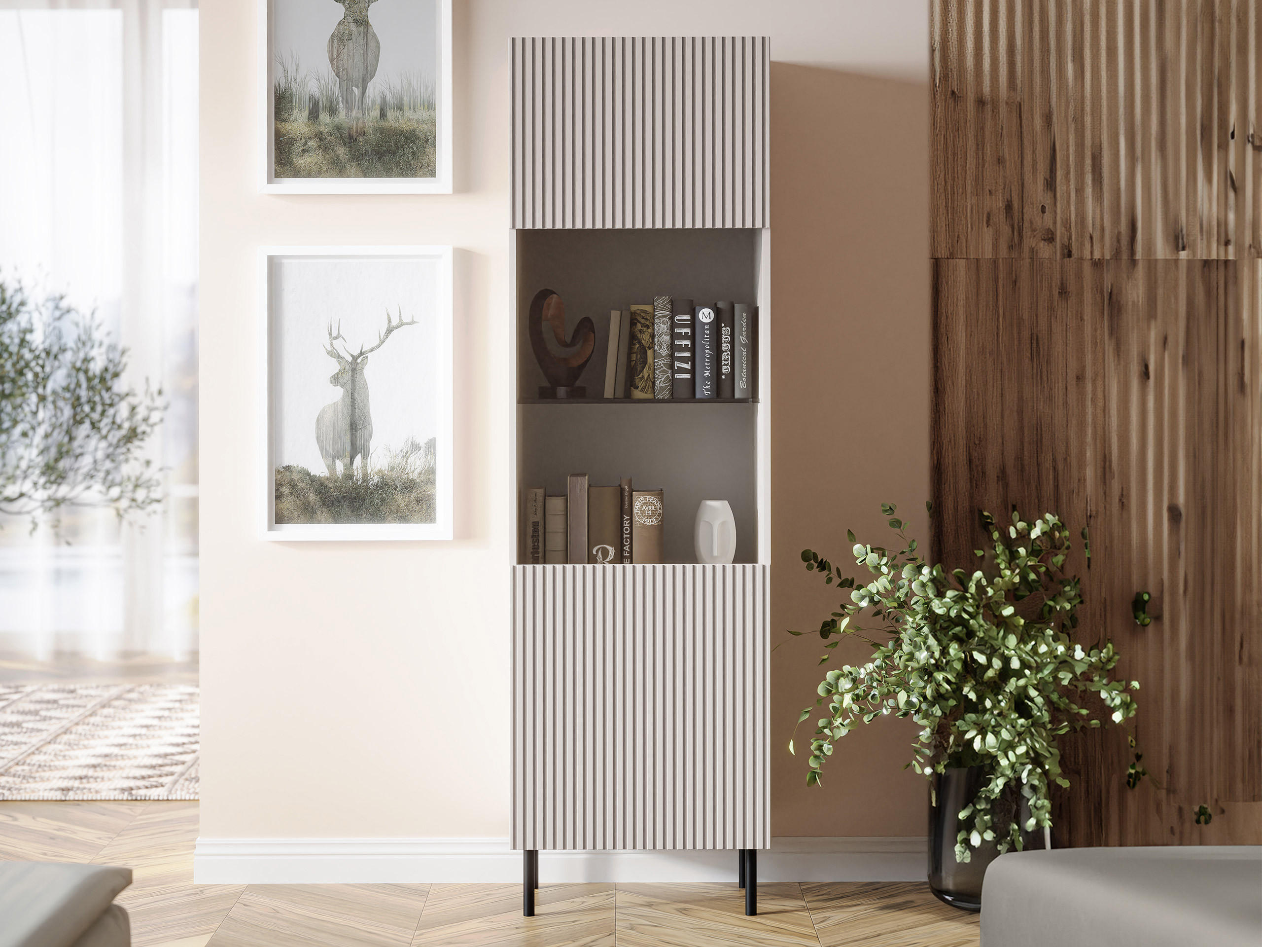HOCHVITRINE Aruba 56 - Schwarz/Naturfarben, Holzwerkstoff (56/185/42cm) - MIRJAN24