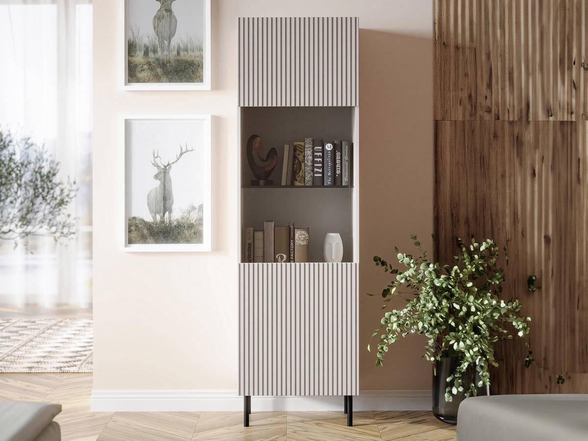 HOCHVITRINE Aruba 56 - Schwarz/Naturfarben, Holzwerkstoff (56/185/42cm) - MIRJAN24