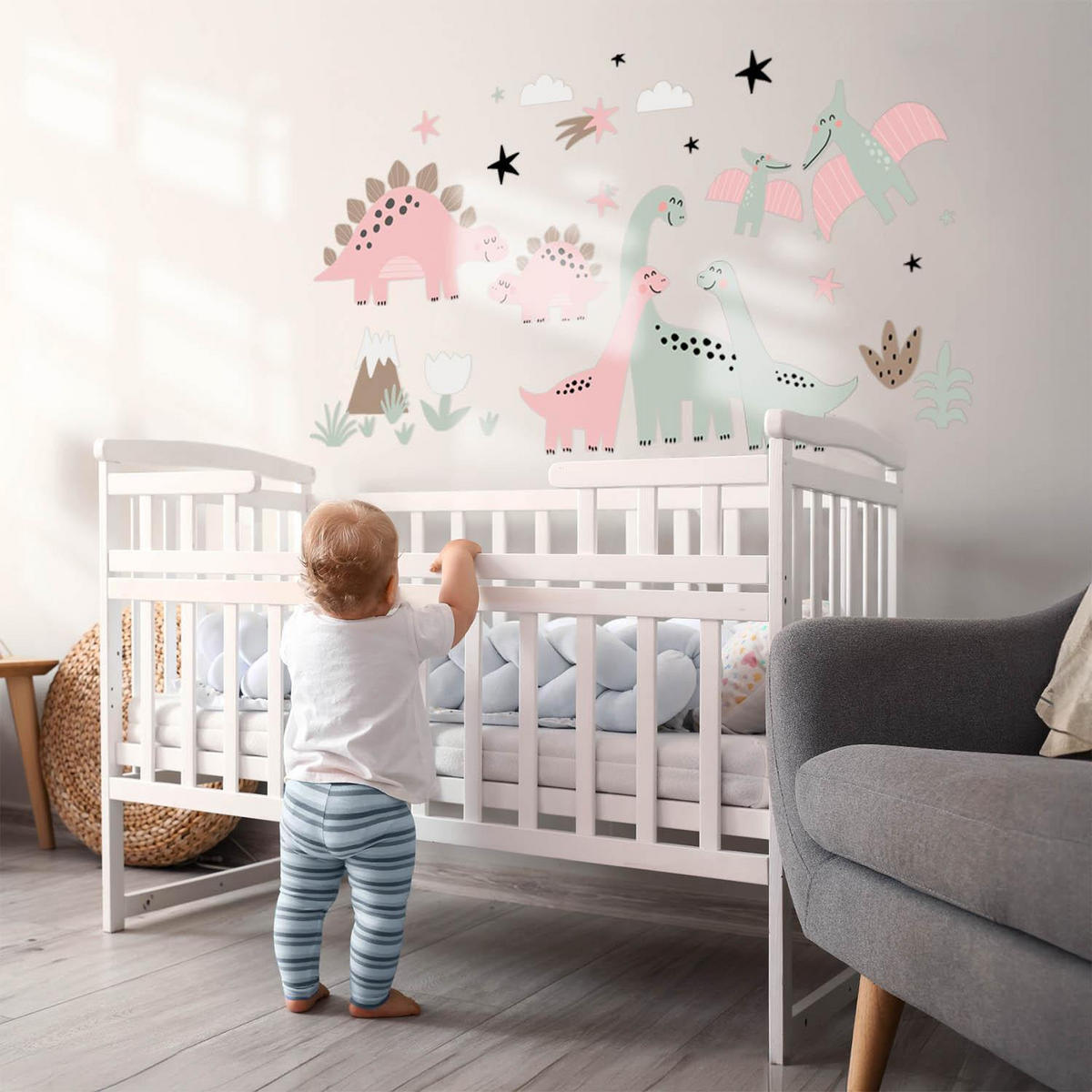 WANDAUFKLEBER 130x208cm - Dinosaurier wilde Vegetation - Multicolor, Kunststoff (130/208/0.1cm) - Wallfluent