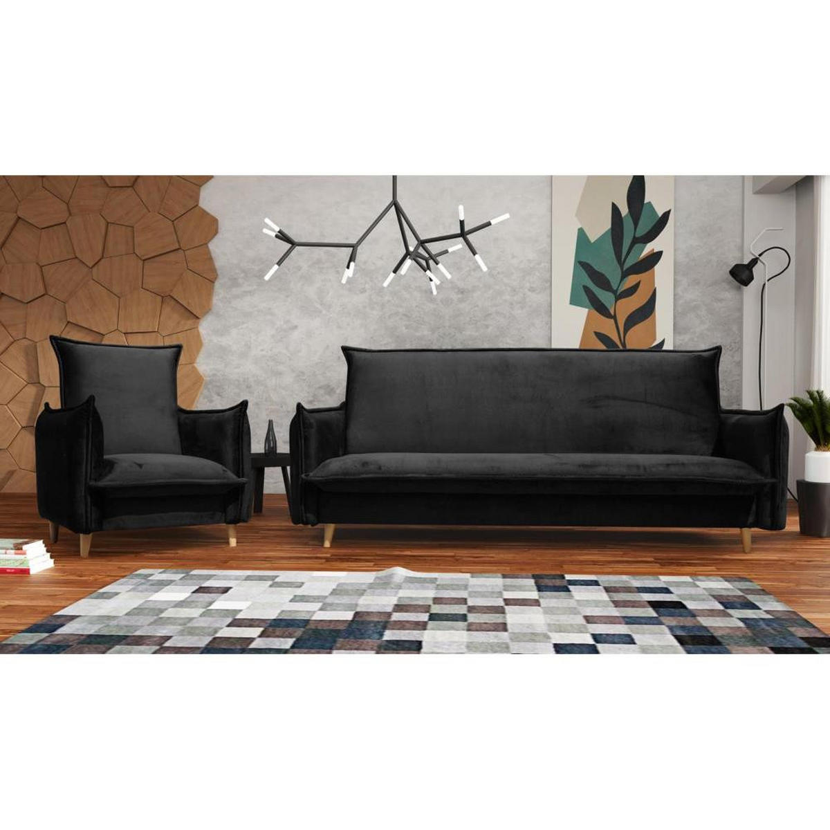 RELAXSESSEL Pillow schwarz mit Buchenbeinen - Buchefarben/Schwarz, Textil (84/95/88cm) - Beautysofa