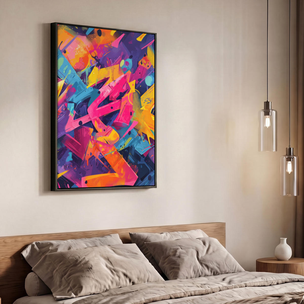 LEINWAND Bilder mit Rahmen - Abstrakt - Formen - Farbenfroh - 70x100 - Magenta, Textil (70/100cm) - MuchoWow