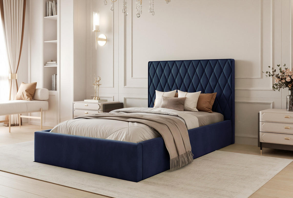 POLSTERBETT PONTI 120x200 cm Marineblau (Stoff Magic Velvet) - Kompakt, mit Bettkasten und Lattenrost - Dunkelblau, Holzwerkstoff/Textil (120/200cm) - Ravio