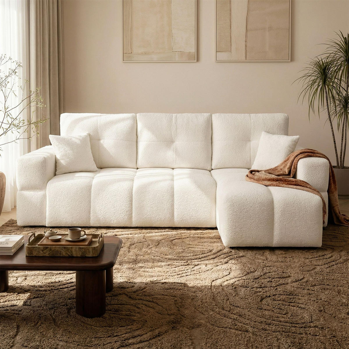 ECKSOFA Denise Mit Schlaffunktion - Creme, Holzwerkstoff/Textil (148/250cm) - Fun Möbel