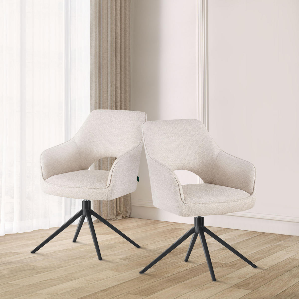 ESSZIMMERSTUHL THOMAS-ANNA 2er-Set 360°drehbar - Schwarz/Weiß, Textil (58/87/52cm) - DUBI Möbel
