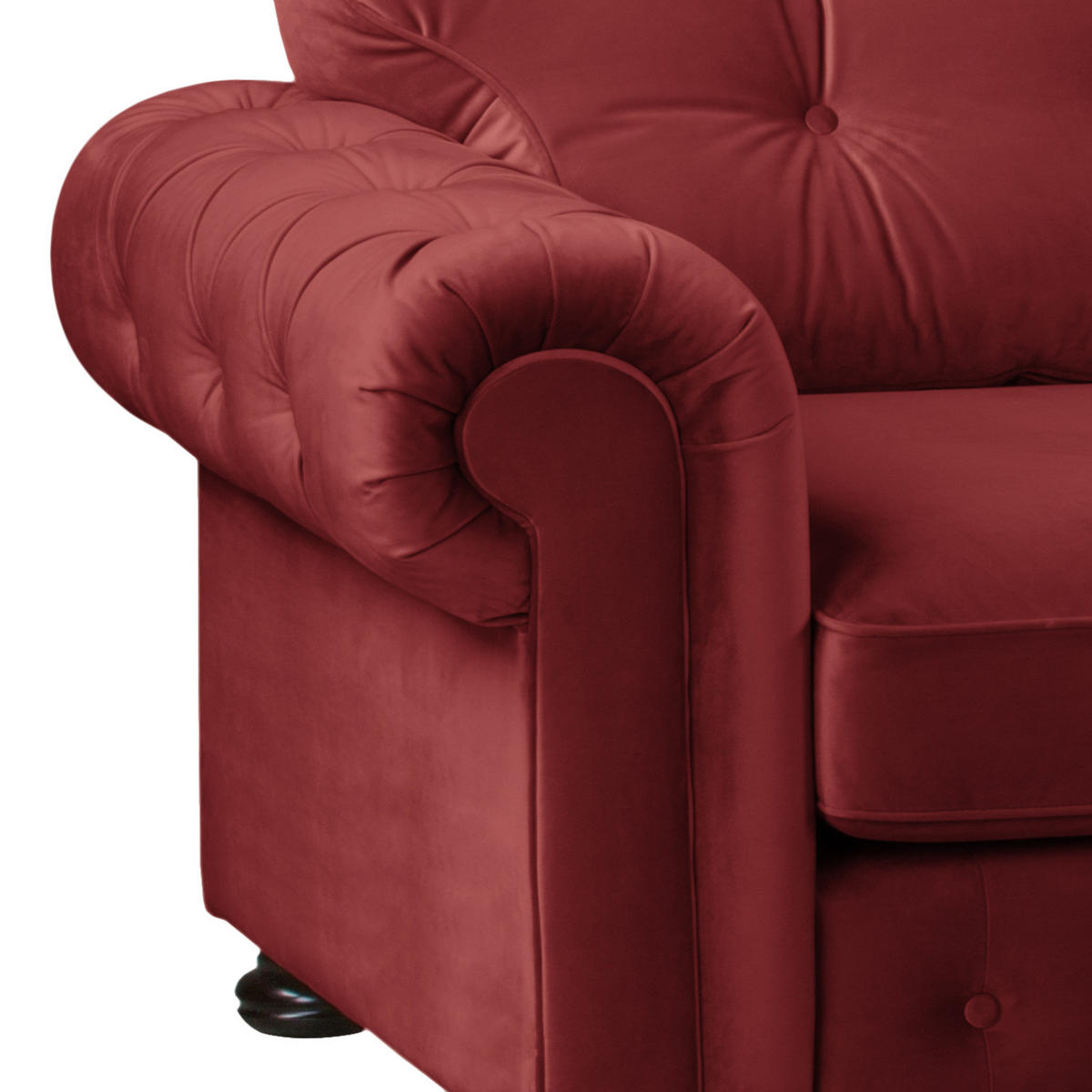 ECKSOFA mit Longchair - Samt - Rot, Holz/Textil (302/166cm) - home24