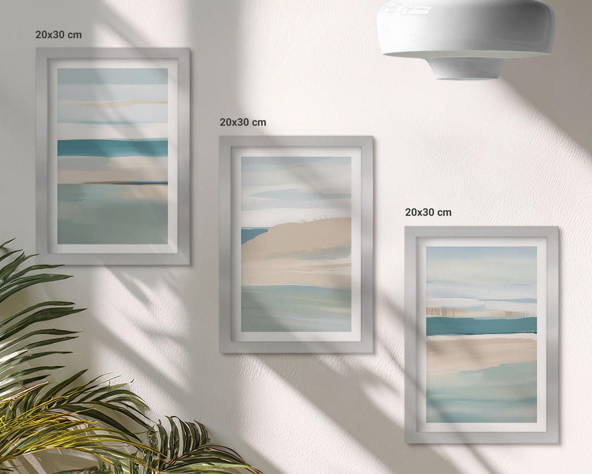 BILDER SET 3er Set - 20x30 cm Silberner Rahmen - Abstrakte blaue Landschaften - Silberfarben, Kunststoff (20/30cm) - TULUP