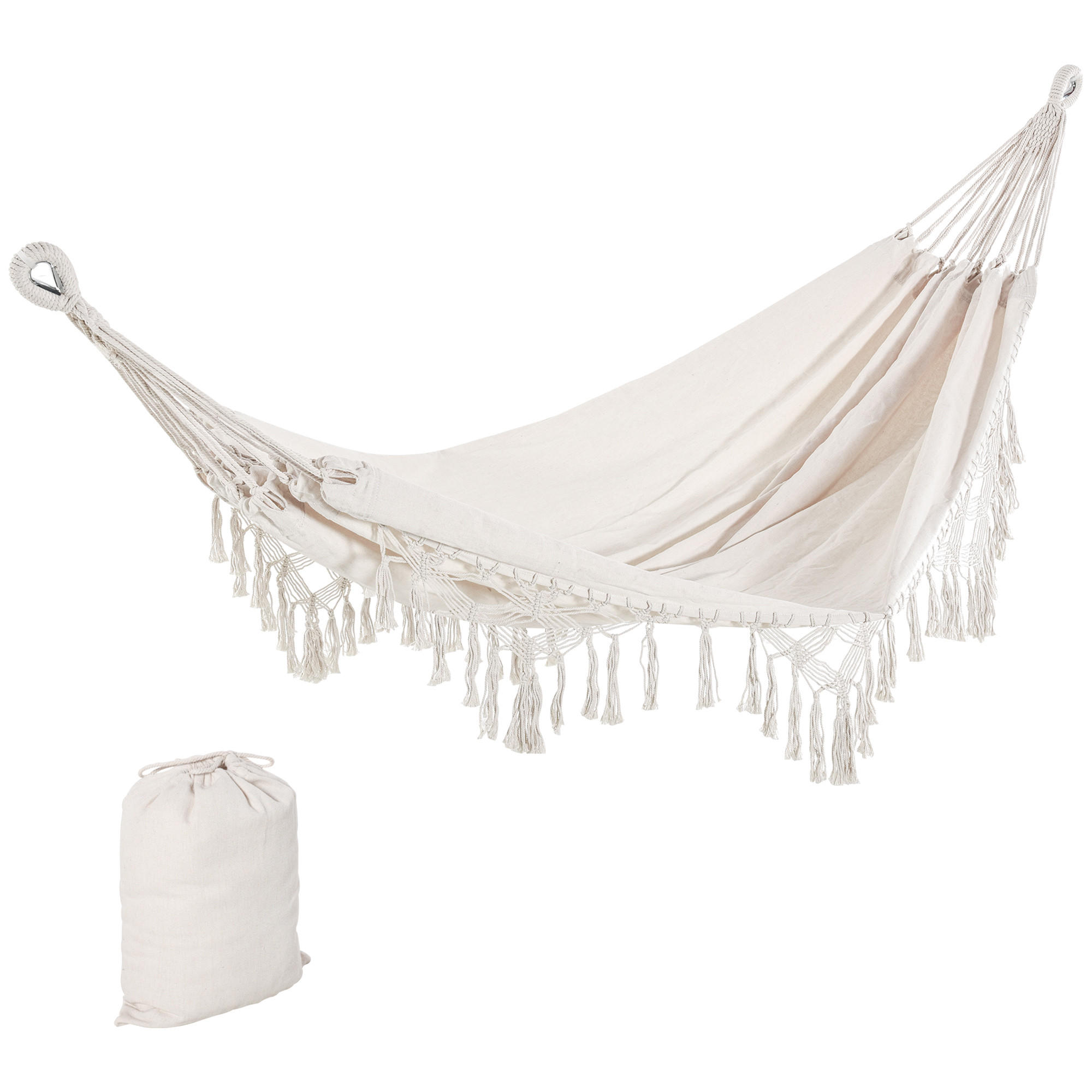 HÄNGEMATTE DE-13572 Boho-Chic mit Fransen, tragbar Beige - Creme, Textil (150/1/288cm) - ComfortXL