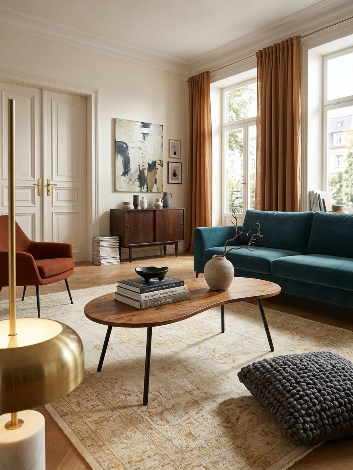 COUCHTISCH Retro-Stil mit Nierenform, Massivholz, Metallbeine, pflegeleichte Tischplatte, Braun 122x63x36 cm - Schwarz/Braun, Holz/Metall (63/122/36cm) - KADIMA DESIGN