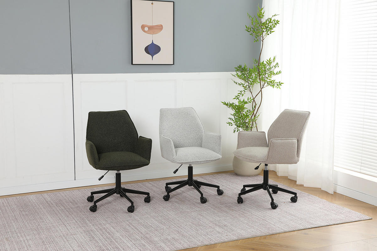 BÜRODREHSTUHL - Bouclé / Eisen - Greige/Schwarz, Textil/Metall (57/85/62cm) - home24