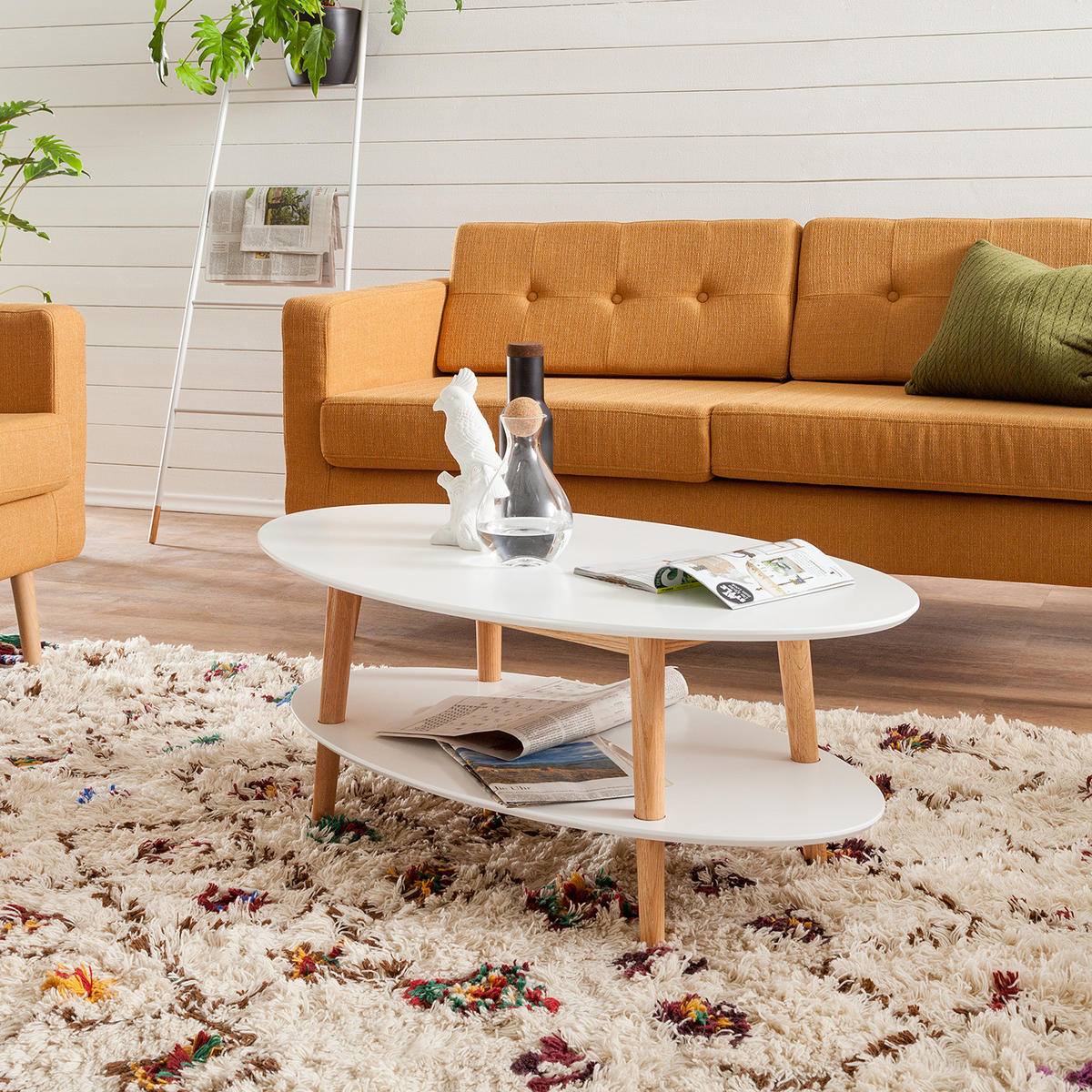 COUCHTISCH - Eichefarben/Weiß, Eichenholz/Holz (60/110/42cm) - home24