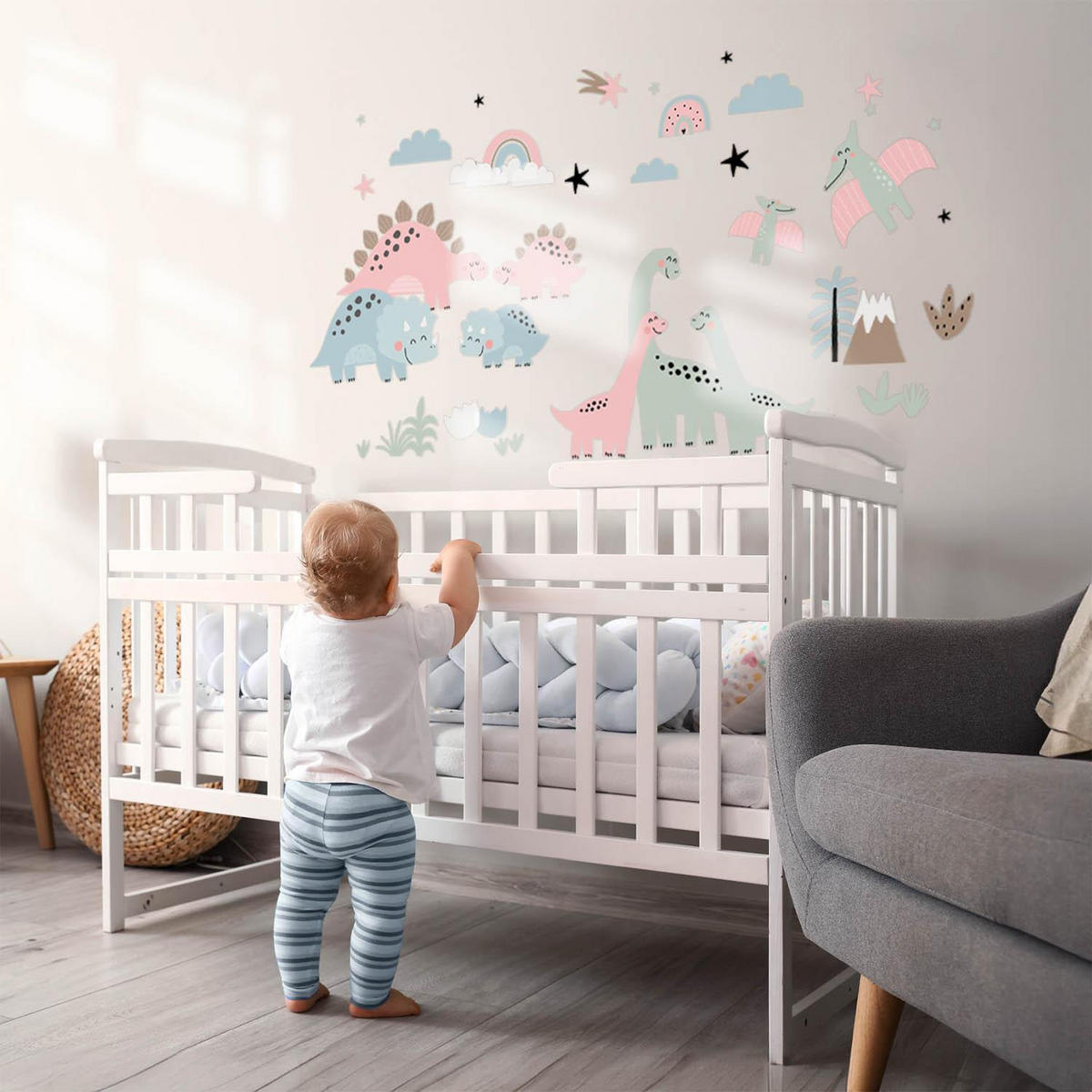 WANDAUFKLEBER 100x148cm - Dino-Familie - Multicolor, Kunststoff (100/148/0.1cm) - Wallfluent