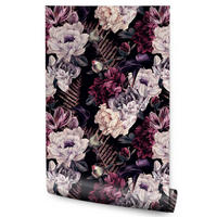 VLIESTAPETE Pfingstrosen im Glamour-Stil – Rosa, Lila, Schwarz – 50x1000 cm - Lila/Schwarz, Papier (50/1000cm) - Muralo