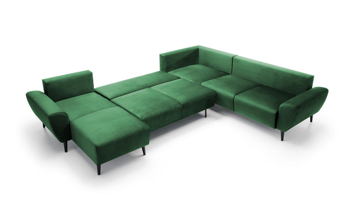 ECKSOFA BOSCO U-Form, Monolith-Stoff, Freistehend, mit verstellbaren Kopfstützen, Sofa für Familien, Größe: 340x270x98cm, Farbe: Grün - Grün, Holz/Textil (270/340cm) - DomoHome