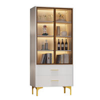 HIGHBOARD mit Glastüren 70/35/150 cm in Weiß mit LED und 2 Schubladen - Weiß, Holzwerkstoff (70/150/35cm) - BEAOK