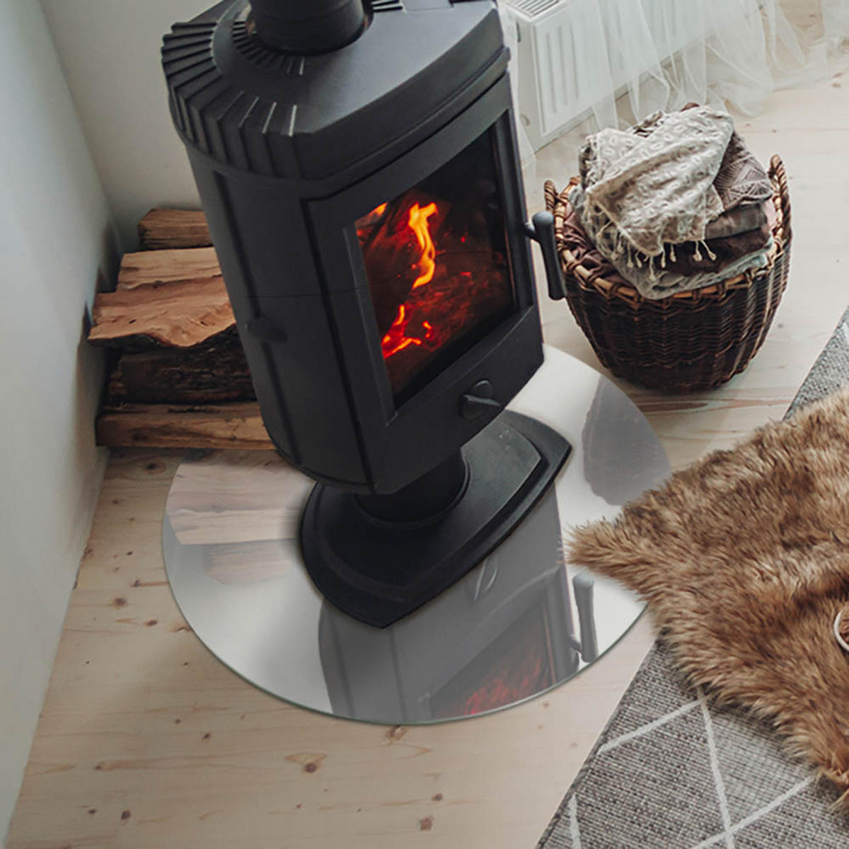 GLASPLATTE für Kamin Ø 60 cm Grau - Grau, Glas (60/60/0.4cm) - ArtPrintCave