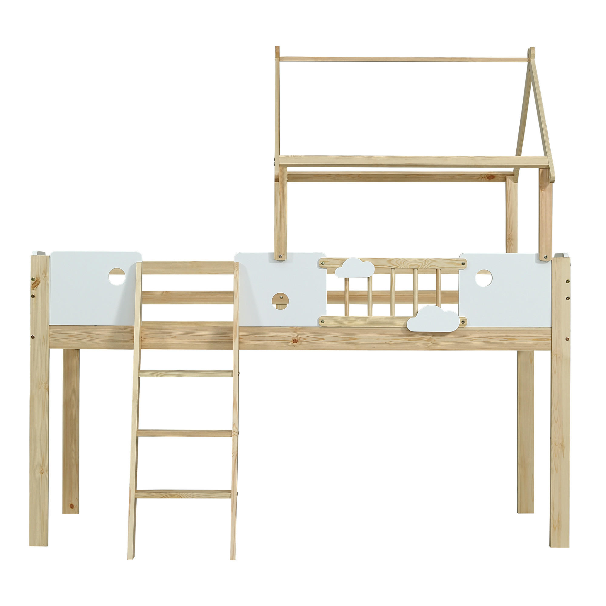 HAUSBETT 90/200 cm Weiß, Natur - Ahornfarben/Weiß, Holzwerkstoff - Raumix