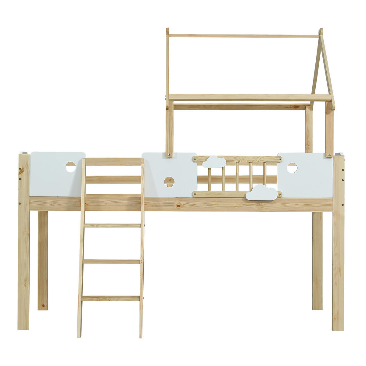 HOCHBETT 90/200 cm Weiß Natur mit Dach und Fallschutz aus Kiefer - Naturfarben, Holzwerkstoff (90/200cm) - OKWISH